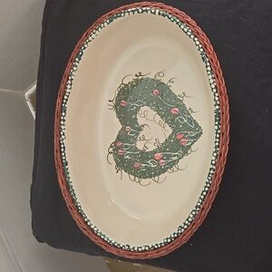 Vintage Stoneware Nesting Oval Bakers w/Wicker Basket(Medium)